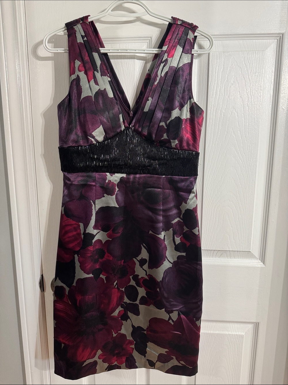 JS Boutique Plum and Burgundy Floral V-Neck Midi Dress